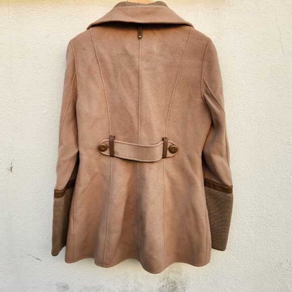Mackage Camel Brown Tessa Wool Coat Leather Trim - Picture 3 of 11